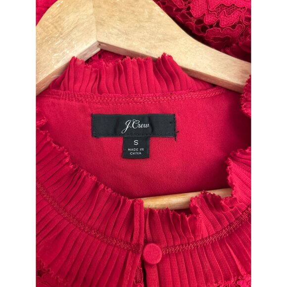 J Crew Red Lace Sleeveless Blouse Ruffle Collar Elegant Feminine Romantic Small - Picture 4 of 7